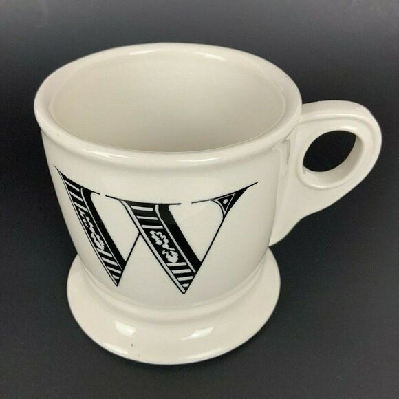 Anthropologie W Monogram Coffee Tea Mug Cup Ivory Black Shaving 12 fl oz - Picture 1 of 7